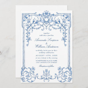 Invitation Victorien Ornate Grace Floral Dusty Mariage bleu