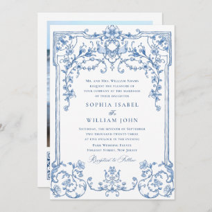 Invitation Victorien Ornate Grace Floral Dusty Mariage bleu