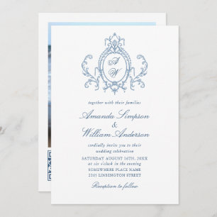 Invitation Victorien Ornate Grace Floral Dusty Mariage bleu