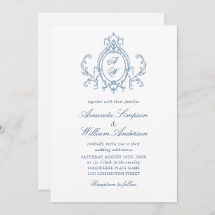 Invitation Victorien Ornate Grace Floral Dusty Mariage bleu