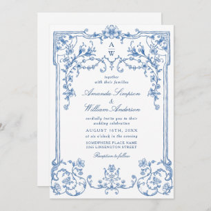 Invitation Victorien Ornate Grace Floral Dusty Mariage bleu
