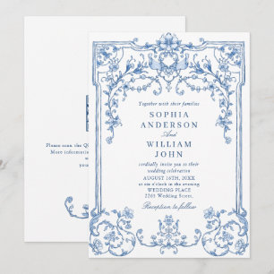 Invitation Victorien Ornate Grace Floral Dusty Mariage bleu