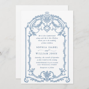 Invitation Victorien Ornate Grace Floral Dusty Mariage bleu