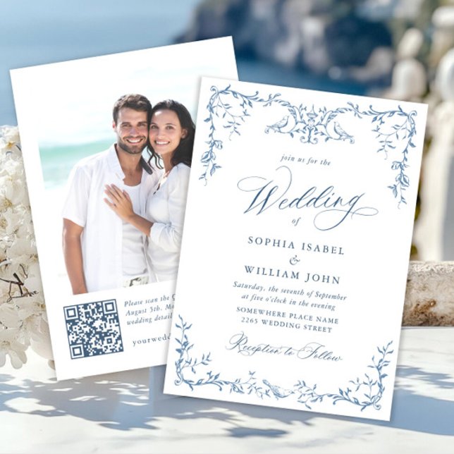 Invitation Victorien Ornate Grace Floral Dusty Mariage bleu (Créateur téléchargé)