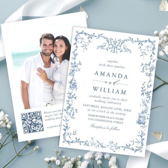 Invitation Victorien Ornate Grace Floral Dusty Mariage bleu (Créateur téléchargé)