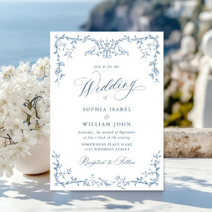 Invitation Victorien Ornate Grace Floral Dusty Mariage bleu