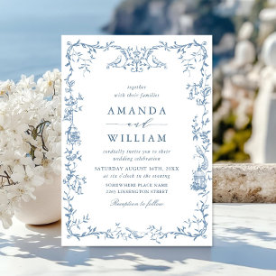 Invitation Victorien Ornate Grace Floral Dusty Mariage bleu