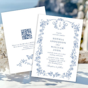 Invitation Victorien Ornate Grace Floral Dusty Mariage bleu