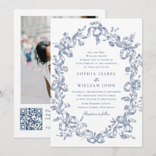 Invitation Victorien Ornate Grace Floral Dusty Mariage bleu