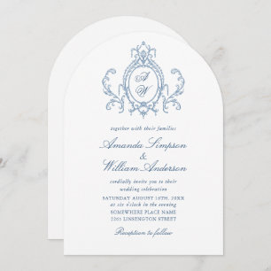 Invitation Victorien Ornate Grace Floral Dusty Mariage bleu