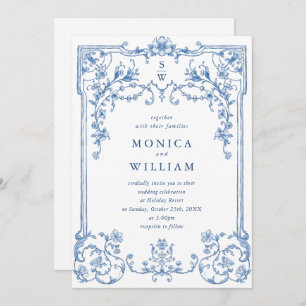 Invitation Victorien Ornate Grace Floral Dusty Mariage bleu