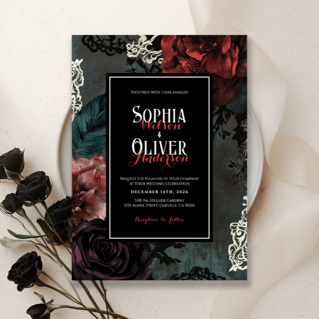 Invitation Victorien romantique gothique noir foncé Mariage (Créateur téléchargé)