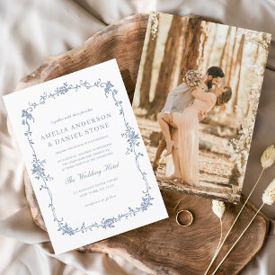 Invitation Victorien Vintage Français Photo Mariage bleu