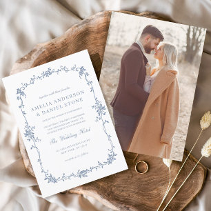 Invitation Victorien Vintage Français Photo Mariage bleu