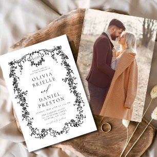 Invitation Victorien Vintage Français Photo Mariage noir