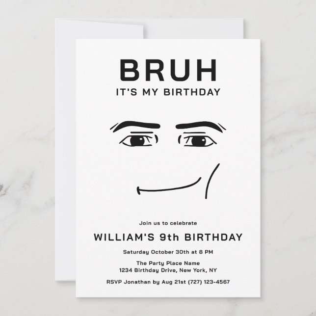 Invitation Vidéo drôle de jeu vidéo Bruh Meme 9e anniversaire (Devant)