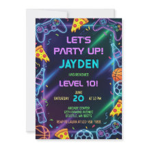 Video Game Birthday Invitation, Neon Gaming Party