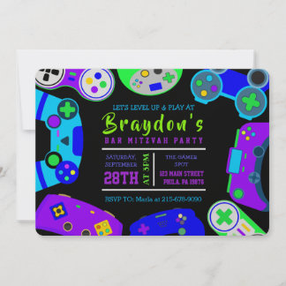Invitation VIDÉO JEU JEU Garçons Bat mitzvah fête d'anniversa