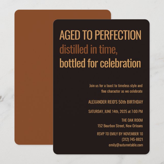 Invitation Vieilli à la perfection | Anniversaire Whisky (Devant / Derrière)