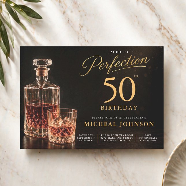 Invitation Vieilli à la Perfection Or Noir 50e Anniversaire (Aged to Perfection Gold Black 50th Birthday Invitation)