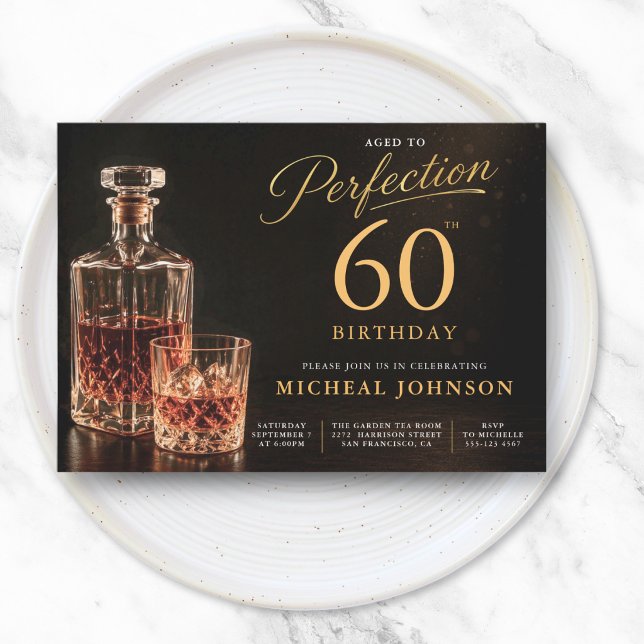Invitation Vieilli à la Perfection Or Noir 60e Anniversaire (Aged to Perfection Gold Black 60th Birthday Invitation)