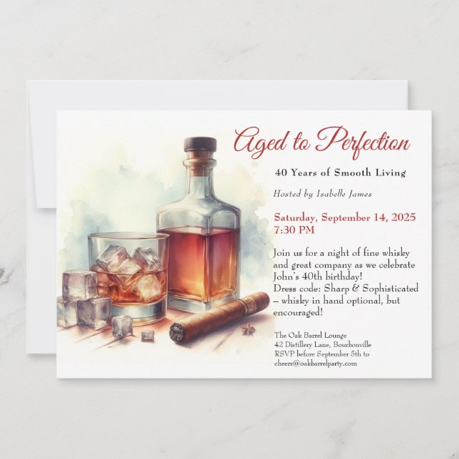 Invitation « Vieilli à la perfection – Whisky d'anniversaire  (Devant)