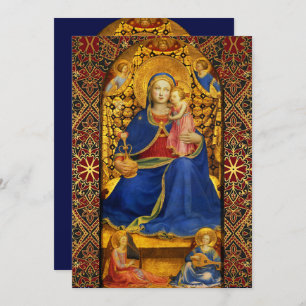 Invitation VIERGE AVEC ENFANT ET ANGES Fête de Noël Bleu