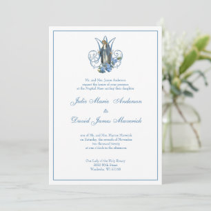Invitation Vierge catholique Marie Mariage floral bleu