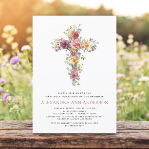 Invitation Vierge rose première communion Sainte Rose verte