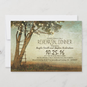 Invitation Vieux arbre rustique et lumières à cordes dîner de