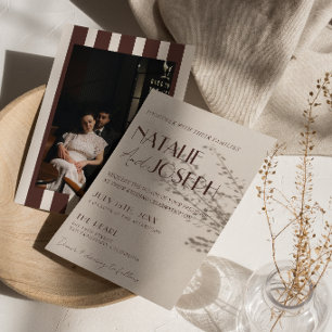 Invitation Vieux Argent Chocolat Brun Rayures Photo Mariage