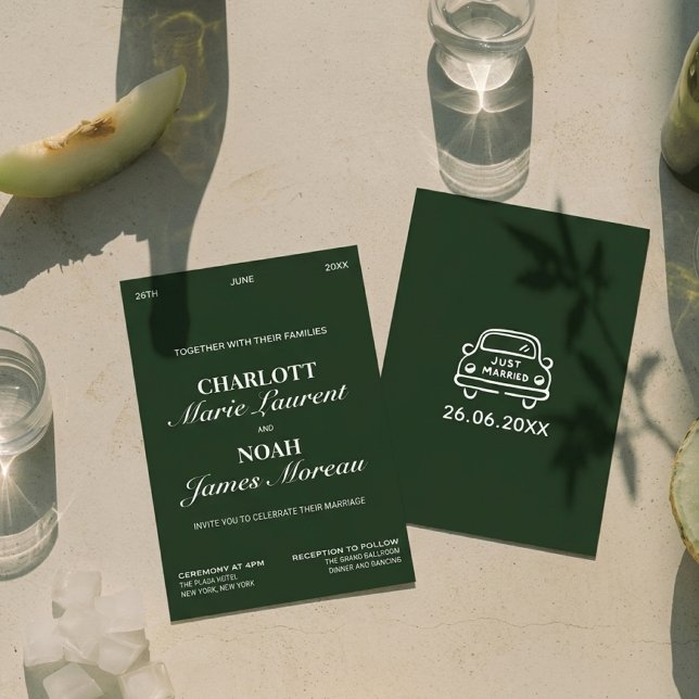 Invitation Vieux Argent Élégant Vert Foncé Chic Luxe Mariage (Créateur téléchargé)