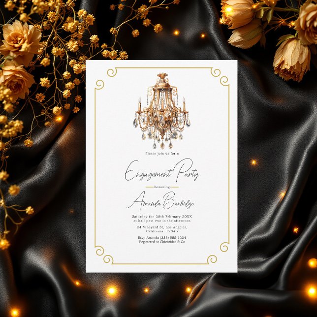Invitation Vieux argent Esthétique Black & Gold Engagement Pa (Old Money Aesthetic Black & Gold Engagement Party Invitation)