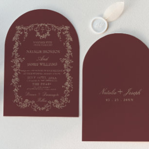 Invitation Vieux Argent Floral Bourgogne Talons Arches Mariag