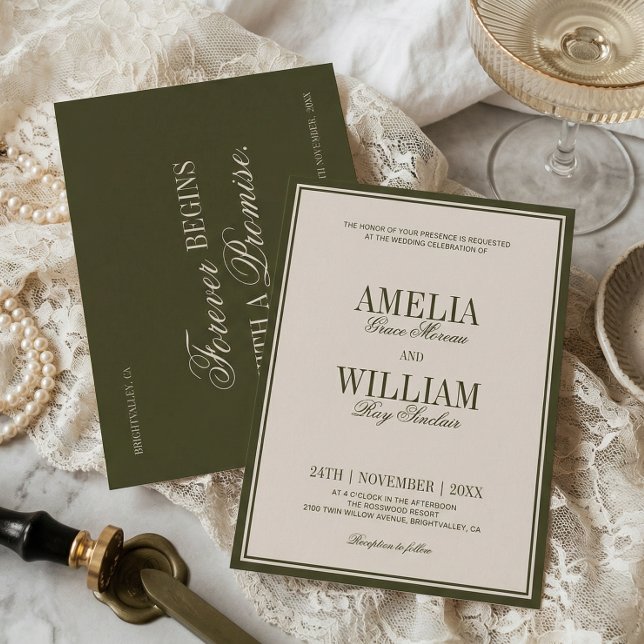Invitation Vieux Argent Luxe Classique Vert Olive Crème Maria (Créateur téléchargé)