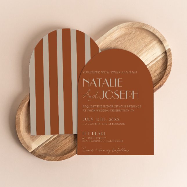 Invitation Vieux Argent Mariage Arqué Orange Brûlé Doré (Créateur téléchargé)