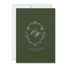 Vieux Argent Olive Vert Élégant Monogramme Mariage