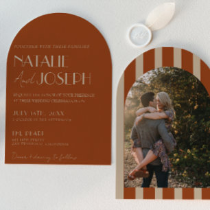 Invitation Vieux Argent Orange Brûlé Or Arqué Photo Mariage
