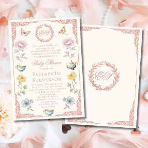 Invitation Vieux Argent Rose Fête de Thé Régence Fille Baby S