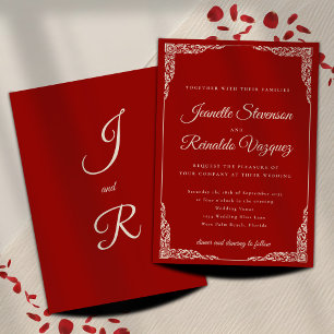 Invitation Vieux Argent Vintage Rouge Foncé Mariage de Style 