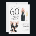 Invitation Vieux au glamour de la perfection 60e Champagne An<br><div class="desc">Célébrez une étape fabuleuse avec cette élégante invitation "Aged to Perfection" avec des lunettes de champagne,  des talons hauts et un thème glam 60th anniversaire. Parfait pour une fête étincelante et inoubliable. Entièrement modifiable,  modifiez les phrases si vous le souhaitez et modifiez vos données personnelles.</div>