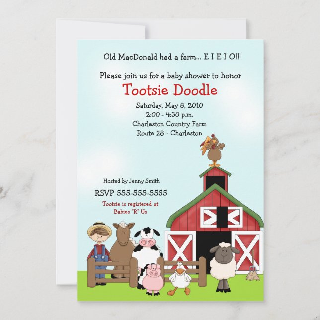 Invitation Vieux baby shower de basse-cour de ferme de (Devant)