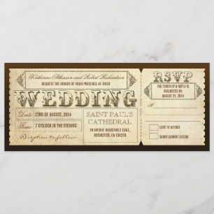 Invitation Vieux billets de mariage vintage avec RSVP