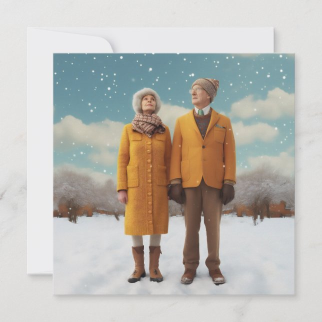 Invitation Vieux Couple Dans La Neige (Devant)