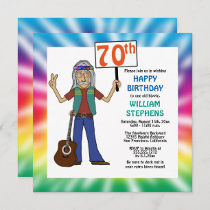 Invitation Vieux Hippie Hippy Tie Dye 70e anniversaire fête I