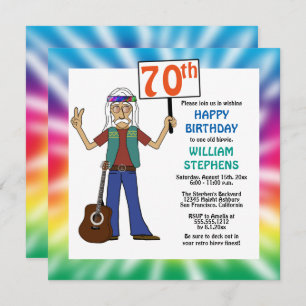 Invitation Vieux Hippie Hippy Tie Dye 70e anniversaire fête I
