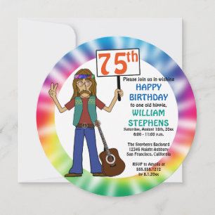 Invitation Vieux Hippie Hippy Tie Dye 75e fête d'anniversaire