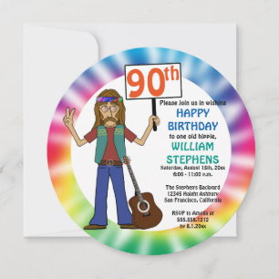 Invitation Vieux Hippie Hippy Tie Dye 90e fête d'anniversaire