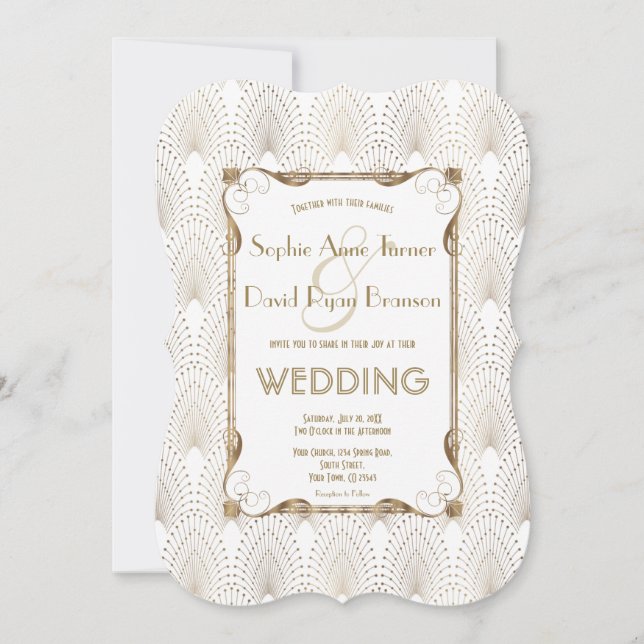Invitation Vieux Hollywood Grand Gatsby mariage blanc Invitat (Devant)