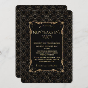 Invitation Vieux Hollywood Noir Grand Gatsby New Year Party